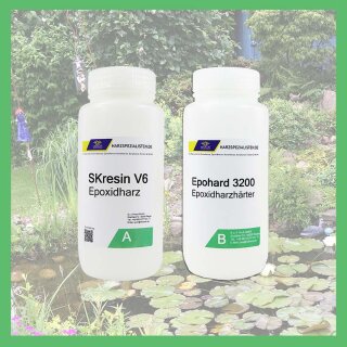 Epoxid Versiegelungsharz für Zierteiche, Bachlauf - klar und farblos 775 g (500 g Harz + 275 g Härter)