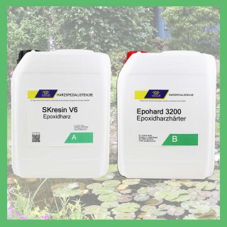 Epoxid Versiegelungsharz für Zierteiche, Bachlauf - klar und farblos 7,75 kg (5 kg Harz + 2,75 kg Härter)