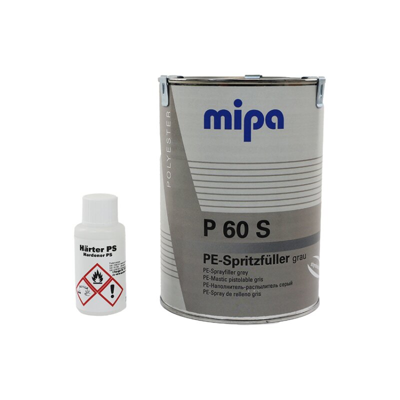 MIPA P60 S 1 Kg PE-Spritzspachtel Inkl. Härter – Spritzfüller Für Karosserie, Made In Germany