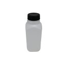 Weithalsflasche 1 Liter vierkantig, naturfarben mit schwarzen Deckelverschluss