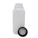 Weithalsflasche 1 Liter vierkantig, naturfarben mit schwarzen Deckelverschluss