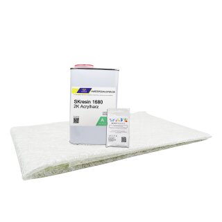 Laminierharz SKresin 1680 mit Härter und Glasfasermatte - Reparaturset  1 kg Harz inkl. Härter + 1 m² Gfk-Matte 300g